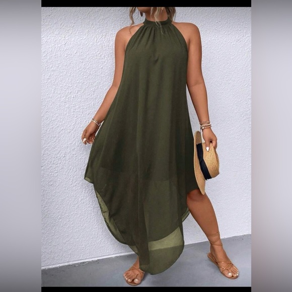 SHEIN Olive Green Halter Midi Dress - Picture 3 of 4